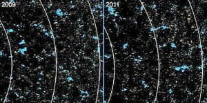 Comparación del magnetismo en la superficie solar de 2009 y 2011