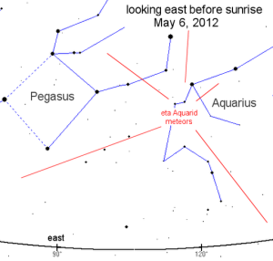 skymap north2012 - Aquarid Meteor Shower from Halleys Comet peaks this weekend, May 5 6, 2012